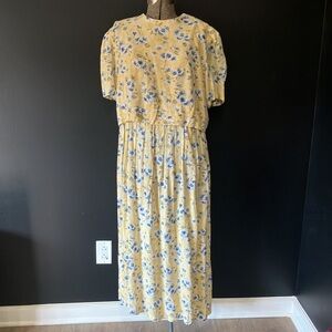 Vintage 1990s Worthington Yellow Floral Sun Dress Size 14W